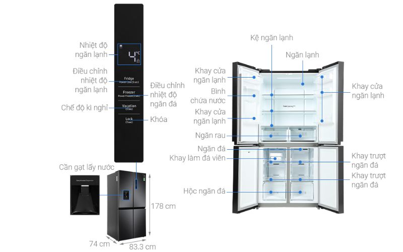 Kích thước tủ lạnh Samsung Inverter 488 lít RF48A4010B4/SV