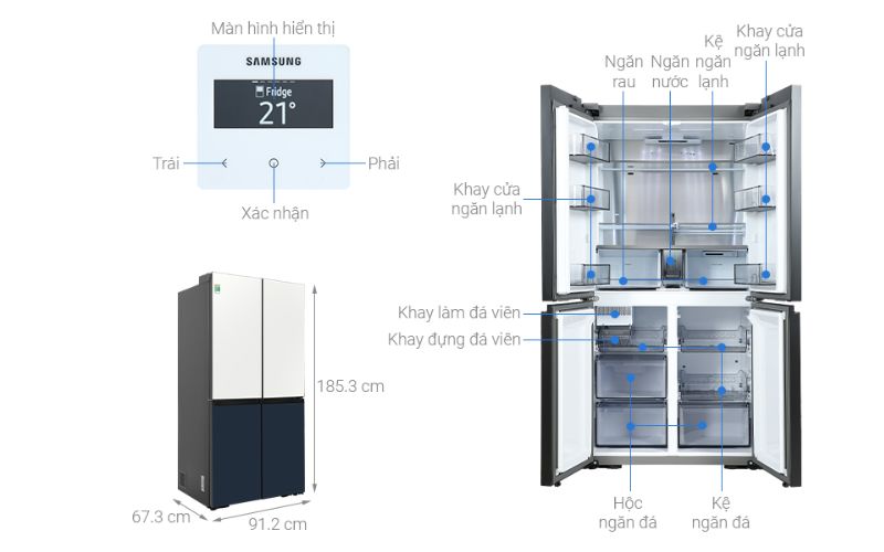 Kích thước tủ lạnh Samsung 599 lít Multi Door Bespoke RF60A91R177/SV