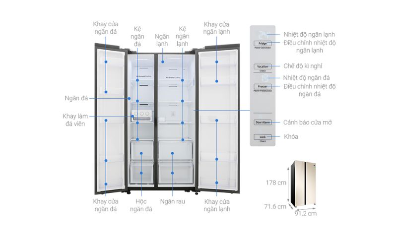 Kích thước tủ lạnh Samsung mặt gương