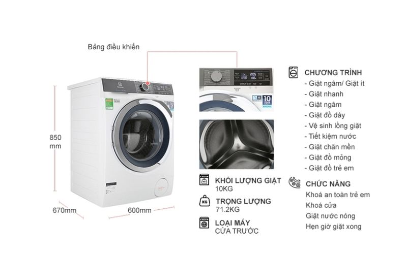 Kích thước máy giặt 10kg