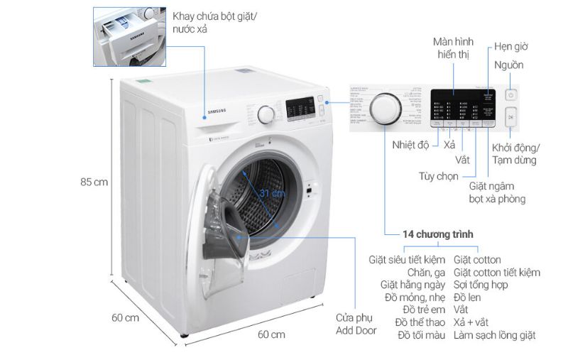 Kích thước máy giặt 8kg