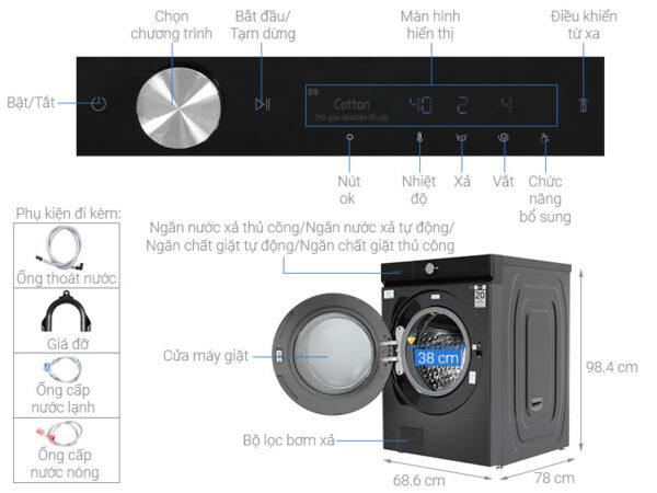 Máy giặt sấy Samsung Bespoke AI Inverter giặt 21 kg - sấy 12 kg WD21B6400KV/SV