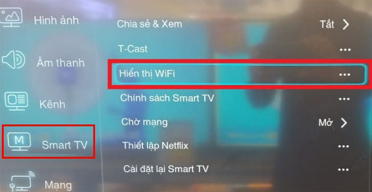  Tab "Smart TV" di chuyển xuống mục "Hiển thị WiFi"