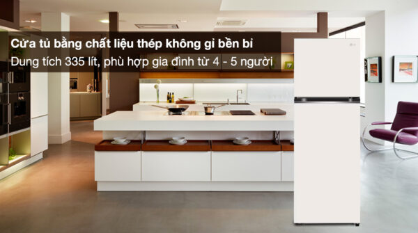 Tủ lạnh LG Inverter 335 lít GN-B332BG - Cửa tủ bằng chất liệu thép không gỉ bền bỉ, dung tích 335 lít phù hợp gia đình từ 4 - 5 người