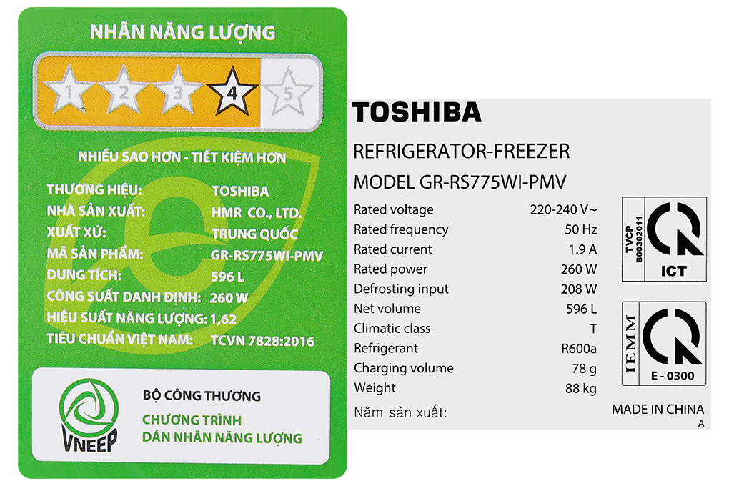 Công suất tủ lạnh Toshiba