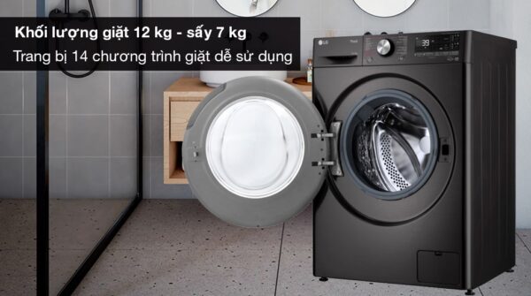 Máy giặt sấy LG Inverter giặt 12 kg - sấy 7 kg FV1412H3BA - Khối lượng giặt 12 kg, sấy 7 kg, phù hợp gia đình trên 7 người