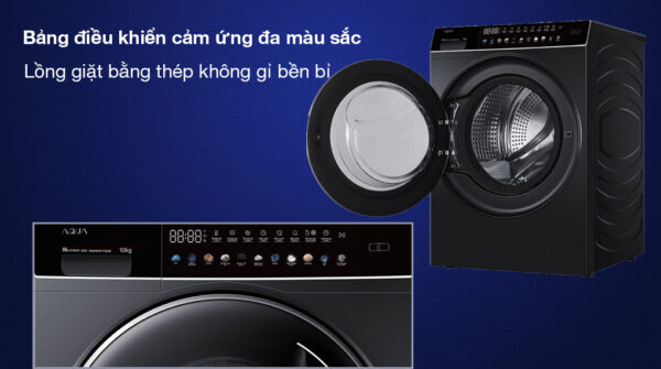 Máy giặt Aqua Inverter 10 kg AQD-DDW1000J BK - Bảng điều khiển cảm ứng đa màu sắc, lồng giặt bằng thép không gỉ bền bỉ
