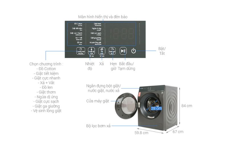 Máy giặt Sharp Inverter 9.5 Kg ES-FK954SV-G