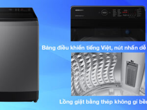 Máy giặt Samsung Inverter 10.5 kg WA10CG5745BDSV - Kiểu lồng giặt đứng, trang bị bảng điều khiển ngôn ngữ tiếng Việt bằng nút nhấn và lồng giặt bằng thép không gỉ bền bỉ