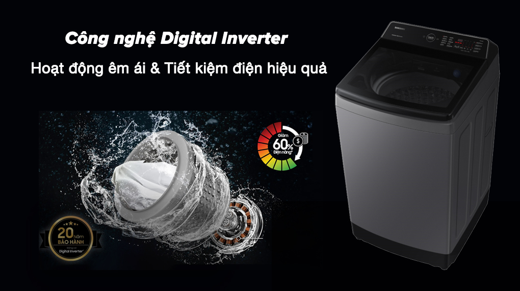 Máy giặt Samsung Inverter 10.5 kg WA10CG5745BDSV - Công nghệ Digital Inverter vận hành êm ái và sử dụng tiết kiệm điện hiệu quả