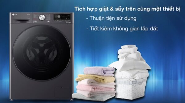 Máy giặt sấy LG Inverter giặt 10 kg - sấy 6 kg FV1410D4M1 - Tích hợp chức năng giặt và sấy trên cùng một thiết bị, tiết kiệm không gian lắp đặt và dễ sử dụng