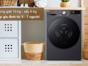 Máy giặt sấy LG Inverter giặt 10 kg - sấy 6 kg FV1410D4M1 - Khối lượng giặt 10kg, sấy 6kg phù hợp gia đình từ 5 - 7 người