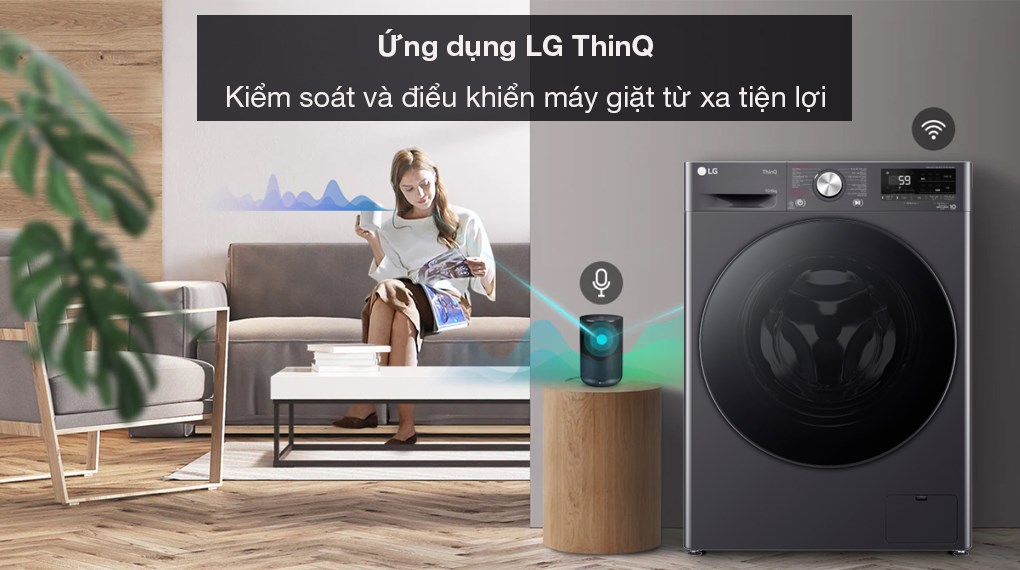 Máy giặt sấy LG Inverter giặt 10 kg - sấy 6 kg FV1410D4M1 - Điều khiển từ xa qua ứng dụng LG ThinQ trên điện thoại tiện lợi