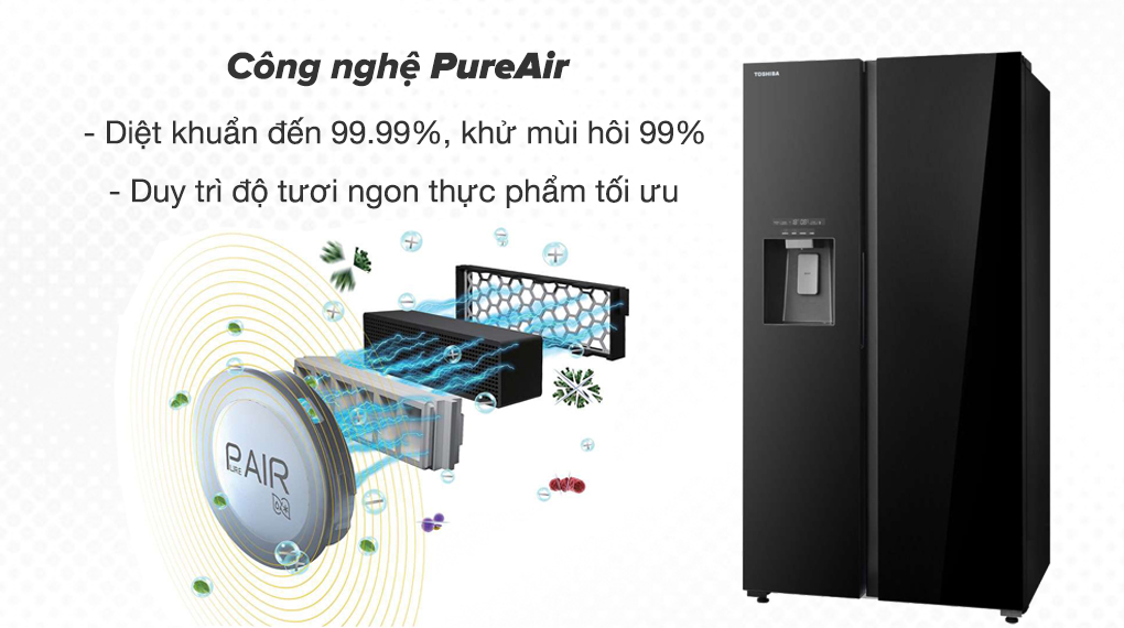 Tủ lạnh Toshiba Inverter 568 lít Side By Side GR-RS755WI-PGV(22)-XK - Công nghệ PureAir diệt khuẩn đến 99.99% và khử mùi hôi 99%