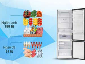 Tủ lạnh Aqua Inverter 324 lít AQR-B380MA(GM) - Dung tích ngăn lạnh 199 lít, ngăn đá 91 lít