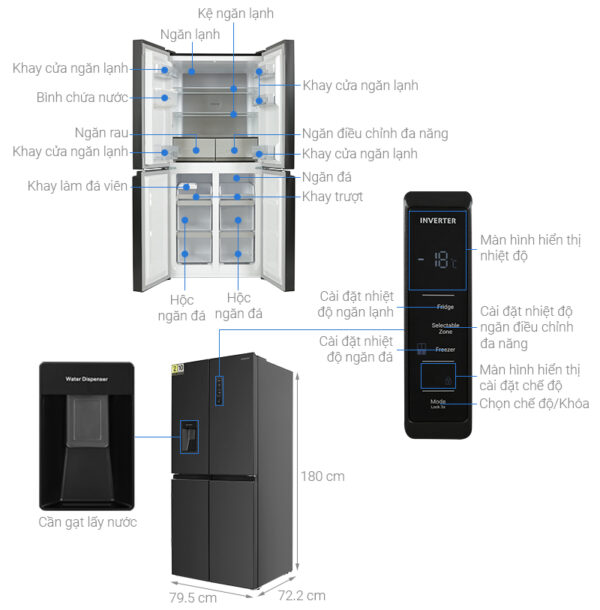 Tủ lạnh Hitachi Inverter 464 lít Multi Door HR4N7520DSWDXVN