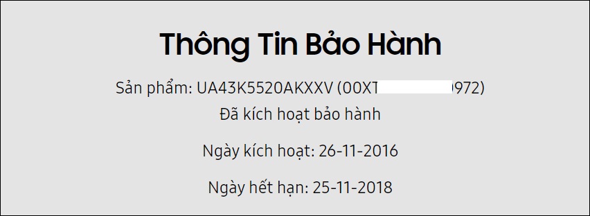 Chờ trong giây lát, kết quả thông tin bảo hành sẽ được hiển thị.