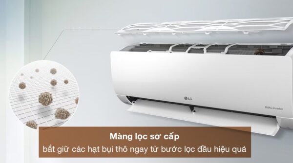 Máy lạnh LG Inverter 1.5 HP V13WIN1 - Màng lọc sơ cấp giúp loại bỏ bụi bẩn ngay từ đầu, mang lại bầu không gian thoáng sạch