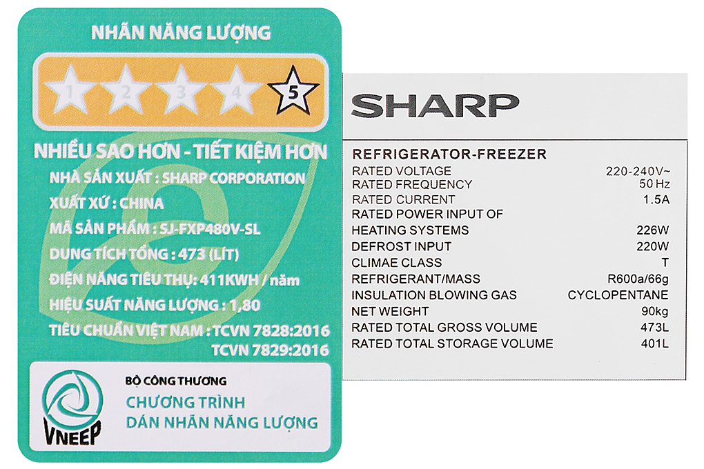 Tủ lạnh Sharp Inverter 401 lít Multi Door SJ-FXP480V-SL