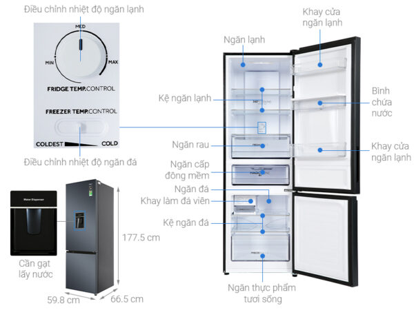 Tủ lạnh Aqua Inverter 324 lít AQR-B390MA(WSL)