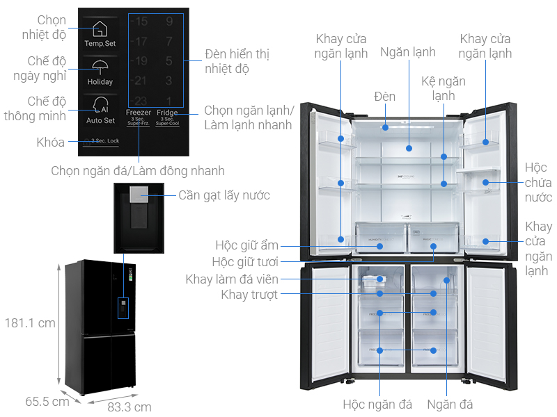 Tủ lạnh Aqua Inverter 469 lít Multi Door AQR-M536XA(WGB)