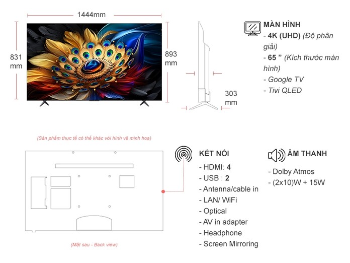 Google Tivi QLED TCL 4K 65 inch 65C655