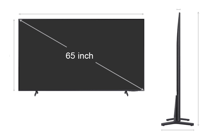 chiều dài, chiều rộng, chiều cao tivi 65 inch