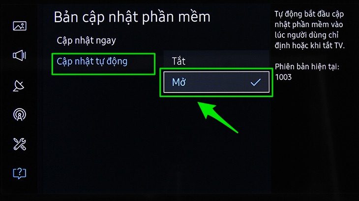 Cách nâng cấp, cập nhật phần mềm trên tivi Samsung bằng Internet, USB 7 bật chế độ tự động cập nhật phần mềm khi có mạng trên TV Samsung