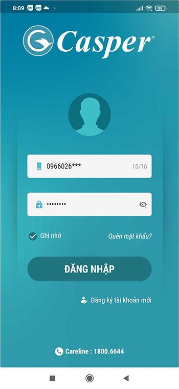 Đăng ký, kích hoạt, kiểm tra bảo hành điện tử Casper 5 Đăng nhập bằng số điện thoại và mật khẩu đã đăng ký