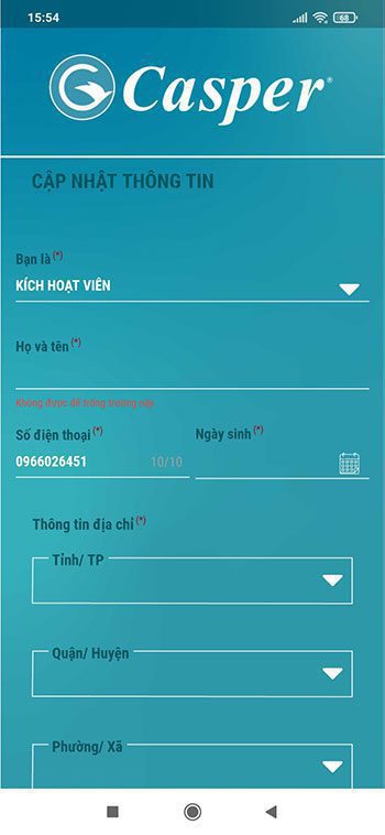Đăng ký, kích hoạt, kiểm tra bảo hành điện tử Casper 4 Điền thông tin chi tiết sản phẩm